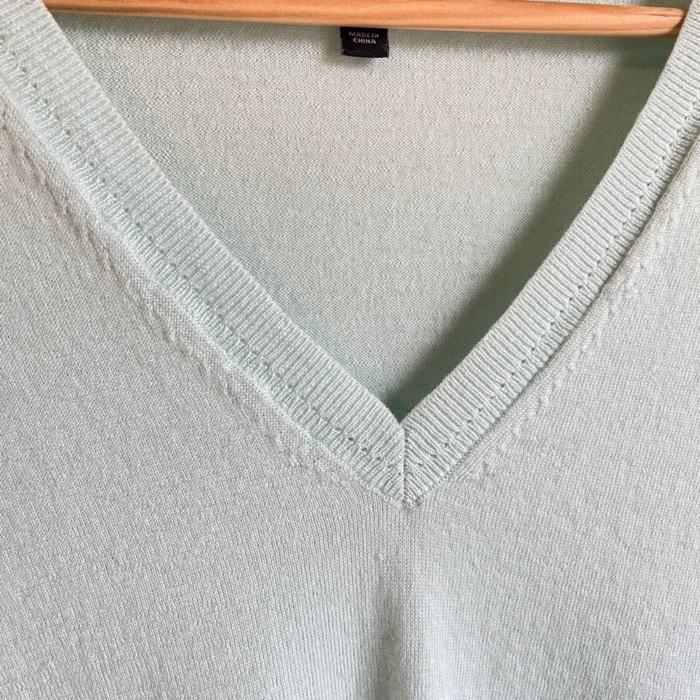 Banana Republic Womens Light Turquoise Merino Wool V-Neck Sweater, Size M - Picture 6 of 15